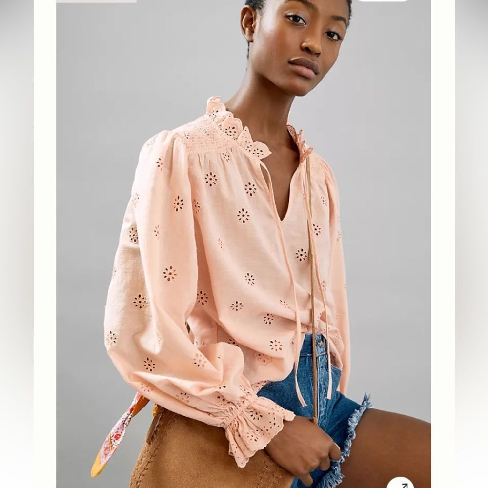 Anthropologie Othilia Melody Eyelet Lace Peasant Blouse Pink Medium Boho